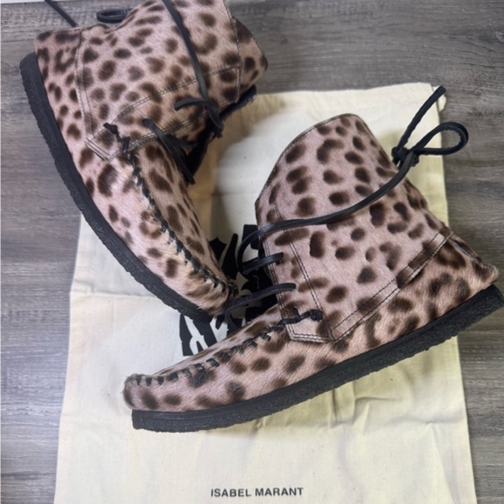 BNWOT Isabel Marant Etoile Flavie Leopard calf hair Moccasin Boots size 37/6.5